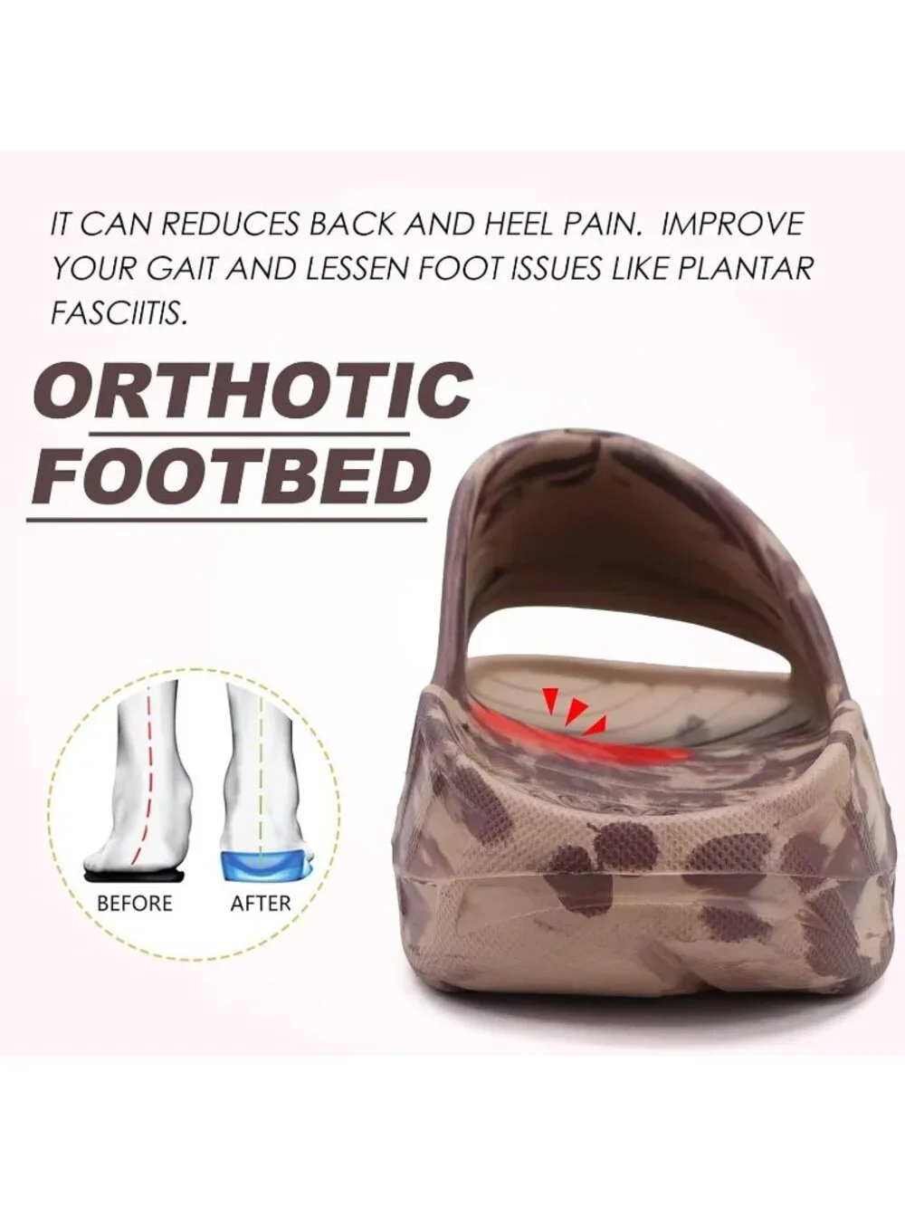 Men's Tan Sandals Orthotic Arch Support Open Toe Sport Slides Thick Cushion
